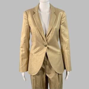 EMPORIO ARMANI Size M Gold Metallic Notch Lapel Pantsuit